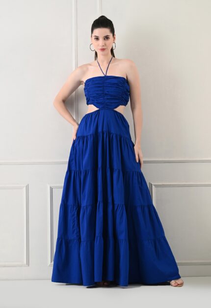 Royal Blue Halter Neck Cut-Out Maxi Dress