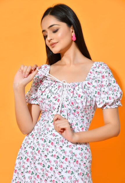 floral printed white dress